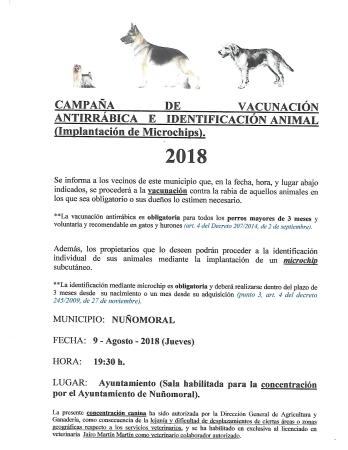 Imagen CAMPAÑA DE VACUNACIÓN ANTIRRÁBICA E IDENTIFICACIÓN ANIMAL (Implantación de Microchips) 2018