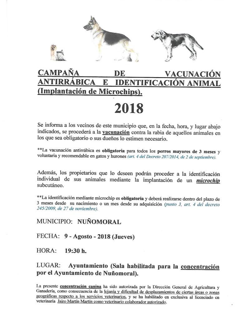 Imagen CAMPAÑA DE VACUNACIÓN ANTIRRÁBICA E IDENTIFICACIÓN ANIMAL (Implantación de Microchips) 2018